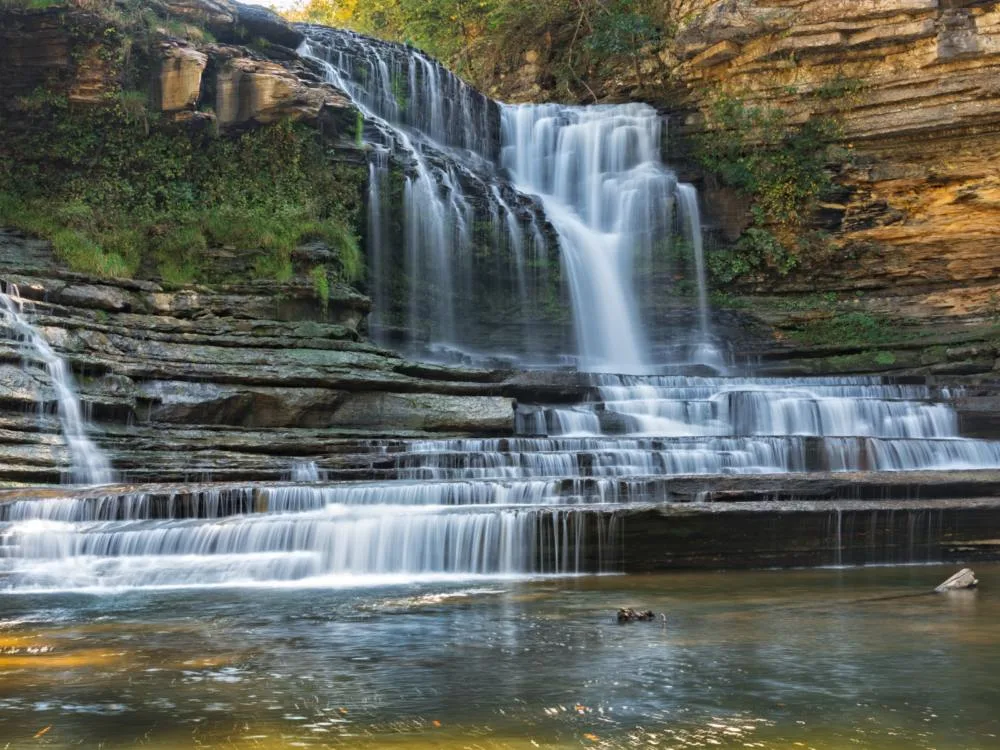 Incredible stair-like rock formation at Cummins Falls State Park, one of the best places to visit in Tennessee