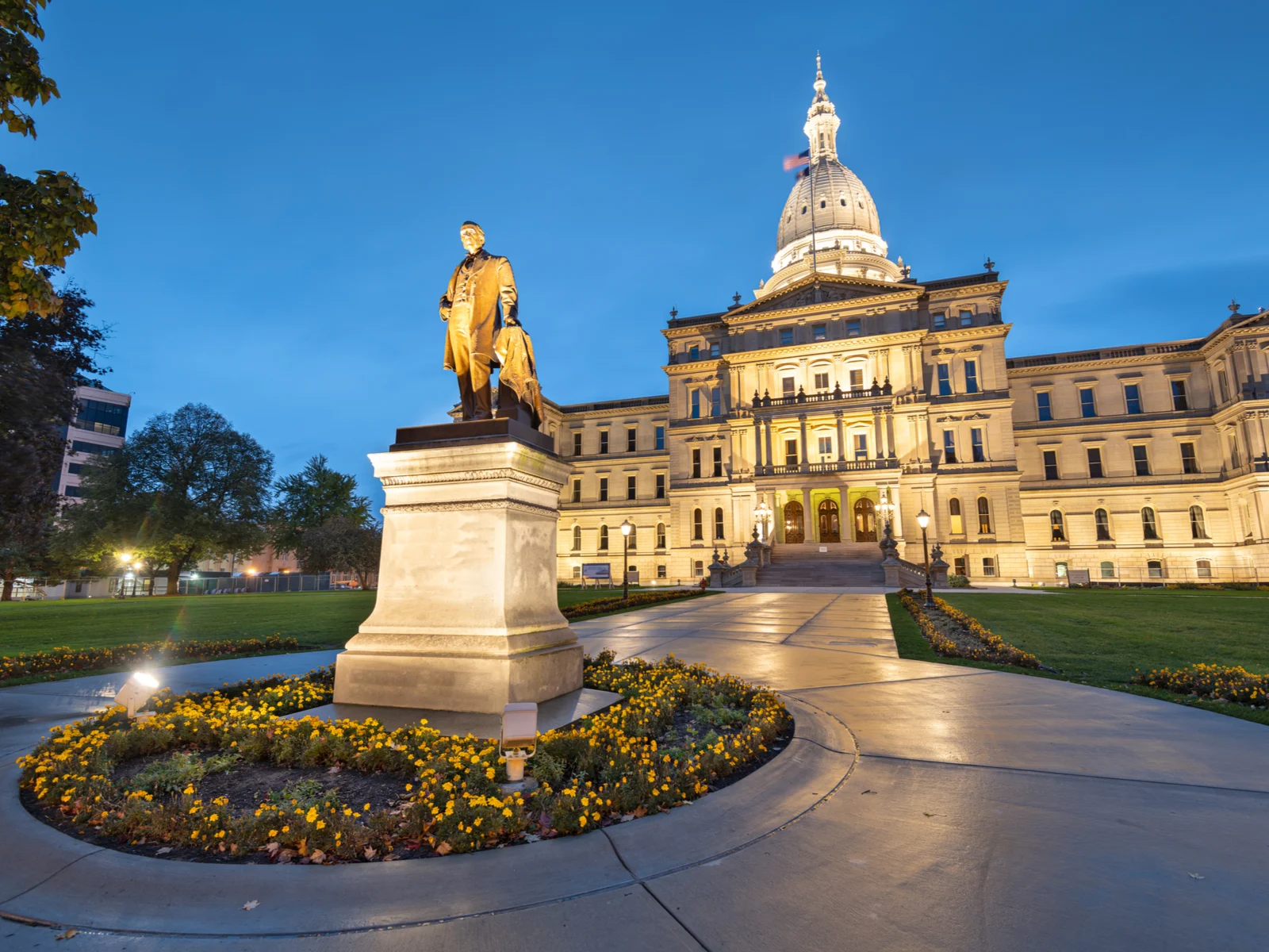 Michigan State Capitol pictured during the evening for a piece on the best places to visit in Michigan