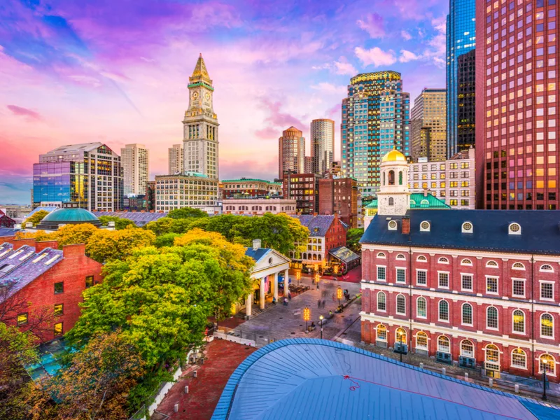 A must-see sight in New England, Boston, as viewed from a downtown rooftop