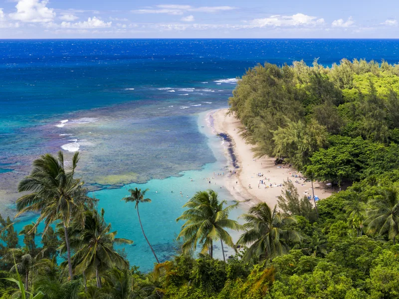 Aerial view of Kee beach, often considered one of the best in Hawaii