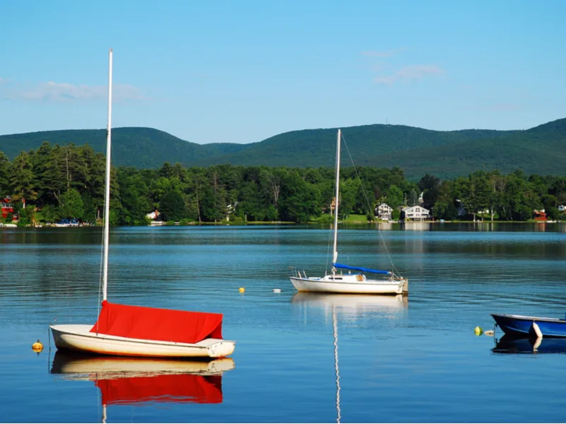 Calm day on a lake in one of the best places to see in New England, Berkshire MA